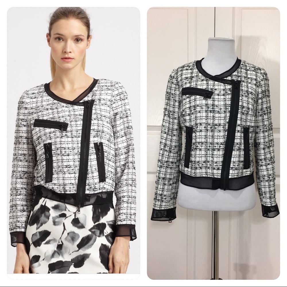 Milly- White & Black Tweed & Mesh Moto Jacket